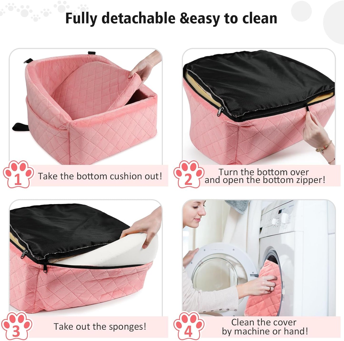 Dog Car Seat for Small Medium Dogs,Detachable Washable Dog Booster Seat Under 30lbs, Pet Car Seats Travel Bed with Storage Pockets and Safety Belt(Pink) - Pawvie