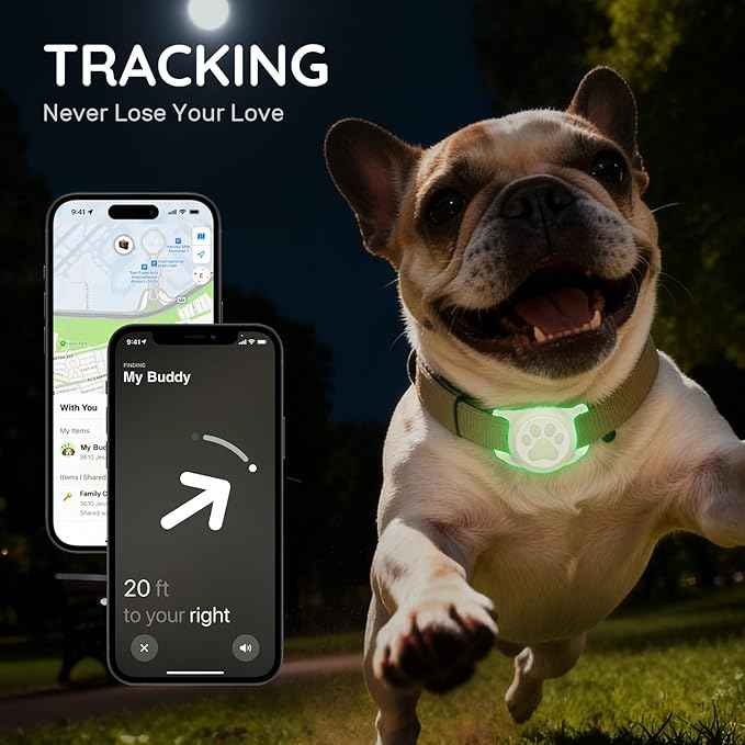 for Airtag Dog Collar Holder, Dog Airtag Holder Waterproof, Lightweight & Soft Silicone Air Tag Case for Pet Collars, Works with Multiple Tracker Tag Products (Luminous, 1 Pack)