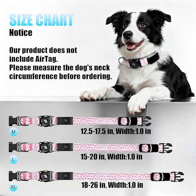 LED AirTag Dog Collar - Brightest Light Up Dog Collars - IP68 Waterproof Air Tag Dog Collar Holder - 1,600 Feet of High Visibility - Magnetic Charging - Dog Lights for Night Walking (Heart, XL)