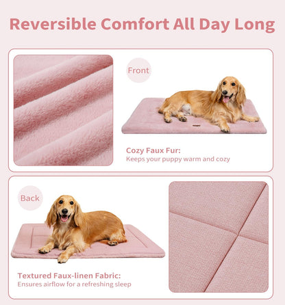 MADE 4 PETS Dog Crate Pad Bed for Large Dogs, Washable & Reversible, Anti-Slip Kennel Mat for Cozy Sleeping, Soft Fluffy Dog Bed for Indoor & Outdoor Use, 36"x27", Pink