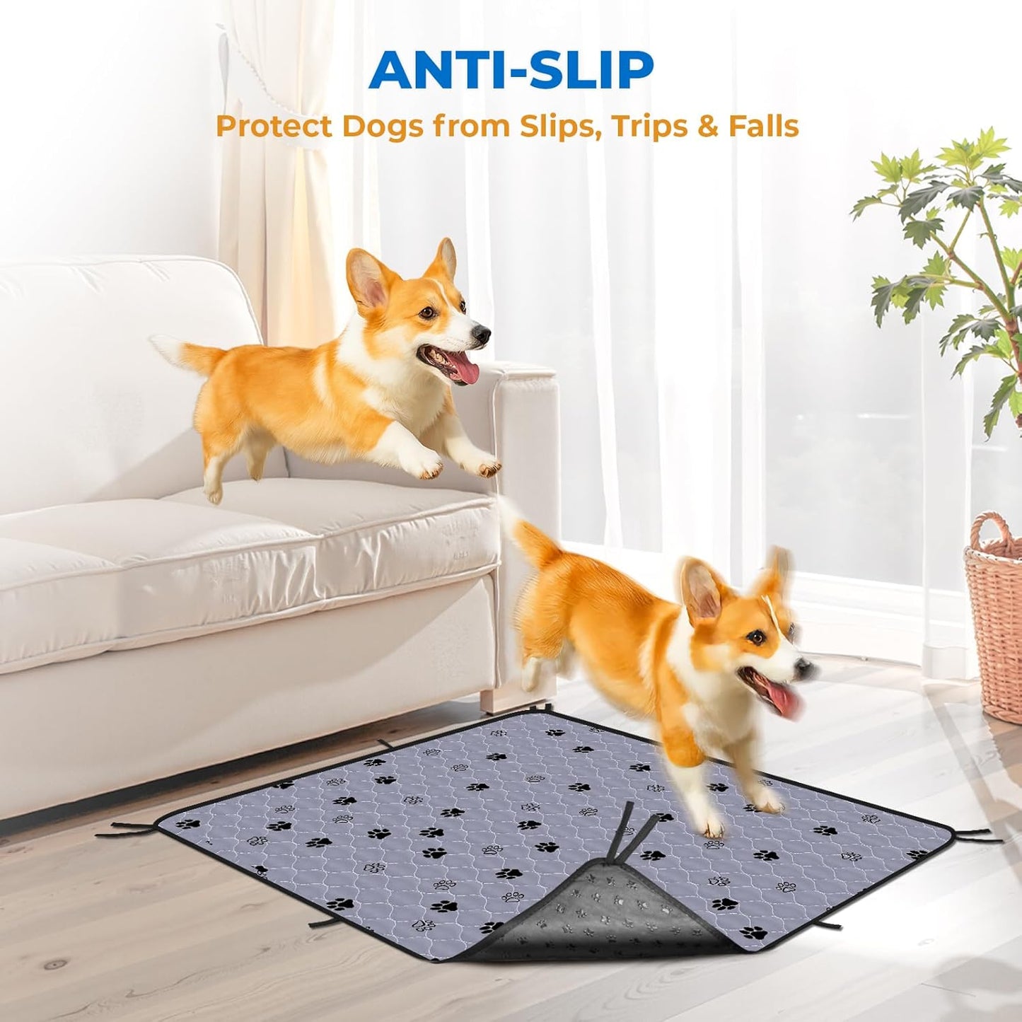 Fostanfly Washable Pee Pads for Dogs, 2 Pack 28''x34'' Large Ultra-Absorbent and Leak-Proof Non-Slip Reusable Potty Training Pads for Dogs, Puppy and Cats of Add 8 Lanyards