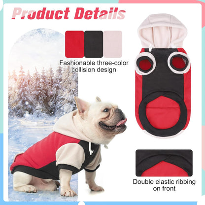 BEAUTYZOO Fleece Dog Hoodie Sweatershirt with Pocket and Leash Hole, Stretchy Small Medium Large Sized Dogs Clothes for Fall Winter Cold Days, Color Designer Warm Dog Jackets,French Bulldog Coats