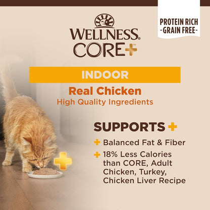 Wellness CORE+ Indoor Pate Adult Wet Cat Food, Natural, Protein-Rich, Grain Free, 3 Ounce, 12 Pack (Chicken & Chicken Liver)