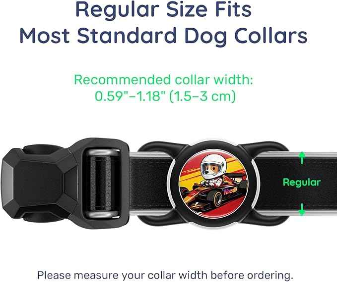 Dog AirTag Holder for Dog Collar, Soft Silicone Slide-On Case for Apple AirTag, No-Dangle Quiet Protective Holder with Eye-Catching Pet Character Designs, Black-Racecar Driver