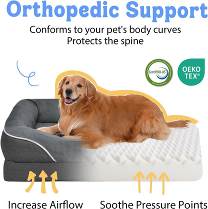 Washable Orthopedic Large Dog Bed - Dog Beds Large Sized Dogs with Removable Cover Waterproof Pet Bed with Bolster for Extra Large Pet