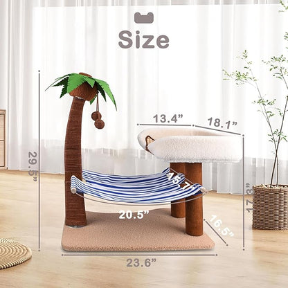 Cat Tree with Cat Bed Tower, 29.5 Inches Tall Cat Scratcher with Hammock for Indoor Cats, Sisal Rope Cat Scratch Post Tall with Hanging Ball for Small Cat Kitten