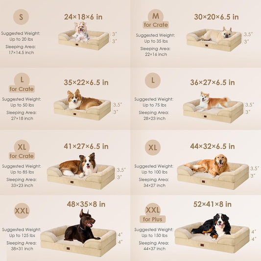 EHEYCIGA Orthopedic Dog Beds for Extra Large Dogs, Waterproof Memory Foam XL Pet Bed with Sides, Non-Slip Bottom and Egg-Crate Foam Big Dog Couch Bed with Washable Removable Cover, Greige