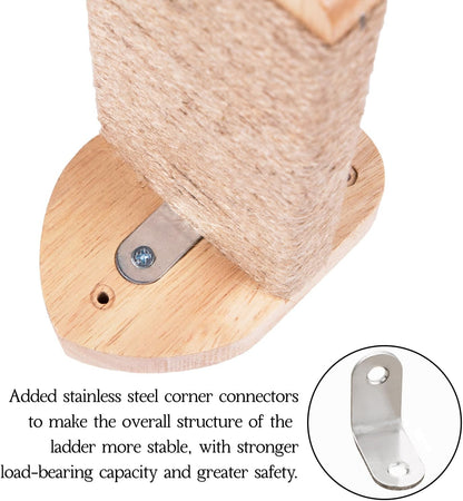 3pcs Cat Wall Steps, Climbing Mounted Furniture, Shelves With Hemp Rope Covered, Solid Wood Ladder for Playing and Climbing (Large-Wood)