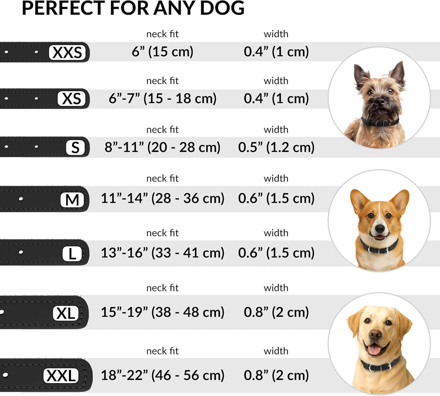 CollarDirect Rolled Leather Dog Collar, Soft Padded Round Puppy Collar, Handmade Genuine Leather Collar Dog Small Large Cat Collars 13 Colors (18-22 Inch, Black Smooth)