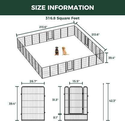 FXW Rollick Unleashed Dog Playpen for Indoor, Yard, RV Camping, 40 inch 32 Panels for Medium and Large Dogs, Black│Patented