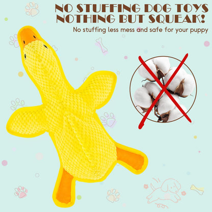 No Stuffing Dog Squeak Toys- Chew Toys for Small Medium Large Breed- Durable Puppy Teething Interactive to Keep Them Busy- Best Birthday Gift(Yellow Duck)