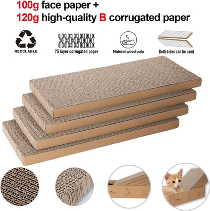 4 Packs in 1 Cat Scratch Pad with Box, Cat Scratcher Cardboard,Reversible,Durable Recyclable Cardboard, Suitable for Cats to Rest, Grind Claws and Play with Scratch Box