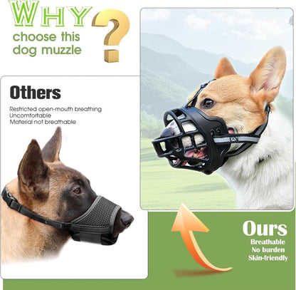 Dog Muzzle, Breathable Basket Muzzles for Small Medium Large Sized Dogs, Adjustable Humane Cage Mouth Cover for Scavenging Grooming Biting Chewing, Allows Panting and Drinking(Soft Rubber, XL)
