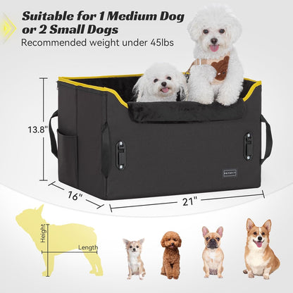 PETSFIT Dog Booster Car Seat, Dog Car Seats for Medium Sized Dogs or 2 Small Pets with 2 Safety Leashes and Patented Buckles, Carseat for Dogs with Storage Pockets for Pets Under 45Lbs (Black) - Pawvie