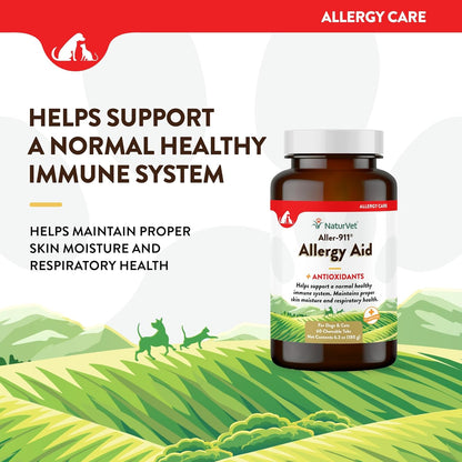 NaturVet Aller-911 Advanced Allergy Aid for Dogs, Cats – Antioxidant-Rich Pet Supplement with Omegas, DHA, EPA – Helps Support Dog Immune System, Cat Respiratory Health, Skin Moisture 60 Ct.