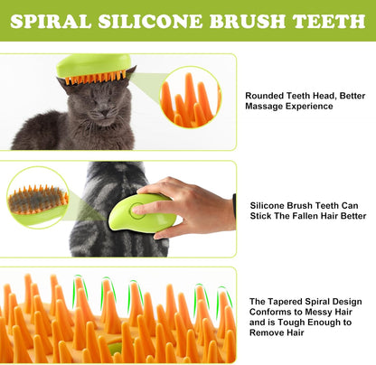 Steam Brush for Cats Shedding, 3 in 1 Steamy Water Pet Hair Removal Comb with Steamer, Spritz Comb for Dog, Indoor Cat Spray Mist Grooming Defur Brush, Cepillo Vapor Gato Perro, Steaming Cleaning Spa