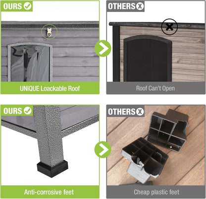 GUTINNEEN Chew Proof Dog House with Metal Iron Frame Outdoor Dog Kennel for Small Medium Large Indoor Dog Cage (43.3" L,Grey Color)