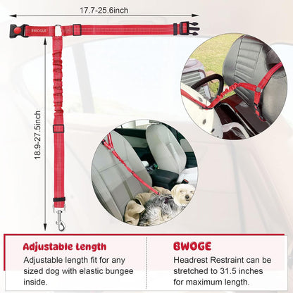 BWOGUE 2 Packs Dog Cat Safety Seat Belt Strap Car Headrest Restraint Adjustable Nylon Fabric Dog Restraints Vehicle Seatbelts Harness