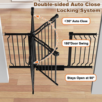 29.5-53.1" Extra Wide Baby Gate for Stairs No Drilling, 30" Tall Auto Close Press Mounted Baby Gate for Doorways, Adjustable Width Walk Through Dog Gates for Doorways, Black