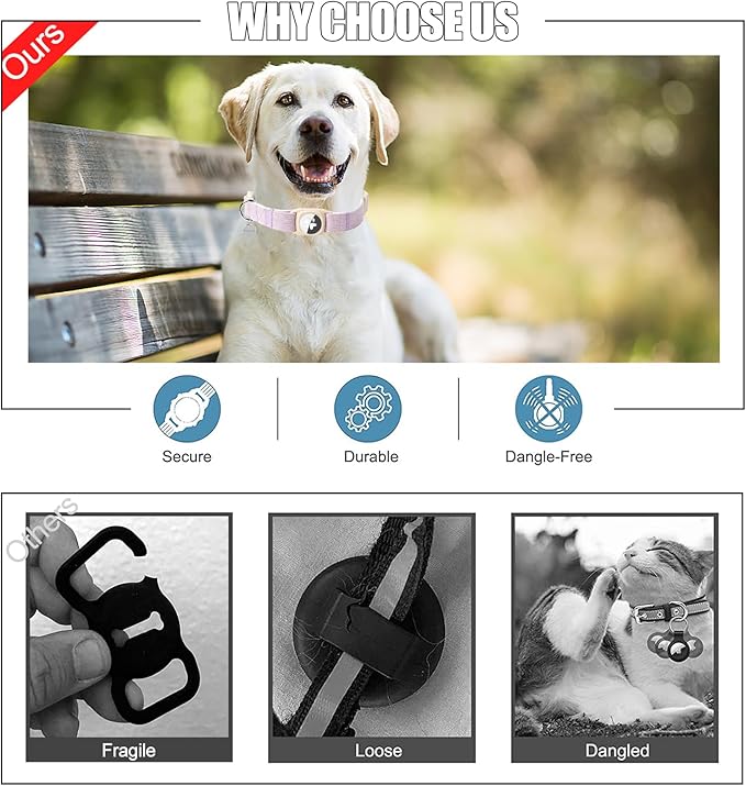 DOGWONG Airtag Cotton Hemp Dog Collar, Heavy-Duty Dog Collar with Airtag Holder Purple Collars Natural Fabric Cute Puppy Necklace for Small Medium Large Dogs