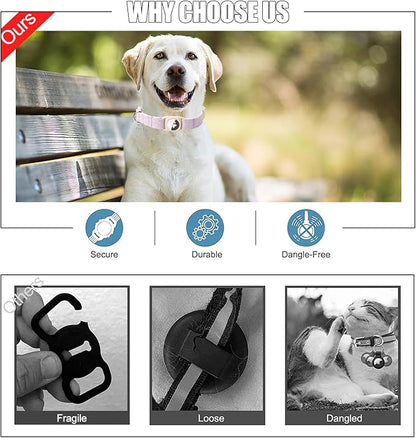 DOGWONG Airtag Cotton Hemp Dog Collar, Heavy-Duty Dog Collar with Airtag Holder Purple Collars Natural Fabric Cute Puppy Necklace for Small Medium Large Dogs