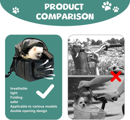 Qivine Dog Bike Basket, Oxford Cloth Dog Basket for Bike with Adjustable Mesh Windows, 11 Lbs Portable Dog Carrier for Bike with Widen Shoulderpad, Bicycle Basket Bag for Dogs and Cats - Pawvie