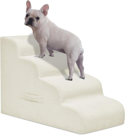 Dog Steps for Small Dogs, 4-Step Pet Ramp Stairs for High Beds and Sofa, Non-Slip Pet Stairs for Small Dogs and Cats, Removable and Easy to Clean Cover, Beige
