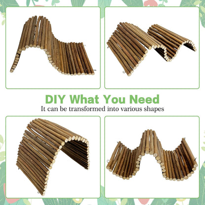 Hamiledyi Bendable Wooden Reptile Hideout Ladder Bridge Hiding Hut Tunnel Toys Climbing Bridge Chew Toy Habitat Accessories for Bearded Dragons Ball Python Guinea Pigs Rabbits(19.7 x 9 in)