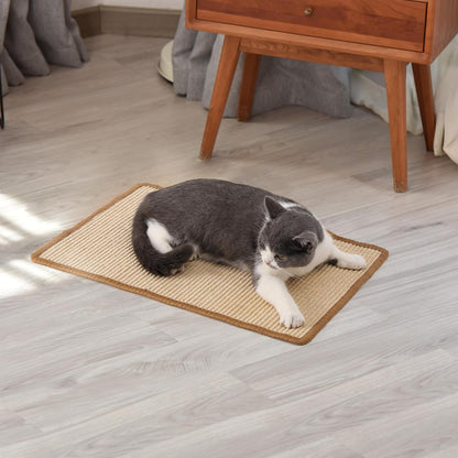 FUKUMARU Cat Scratcher Mat, 23.6 X 15.7 Inch Natural Sisal Cat Scratch Mats, Horizontal Cat Floor Scratching Pad Rug with Sticky Tapes, Protect Sofa and Carpet