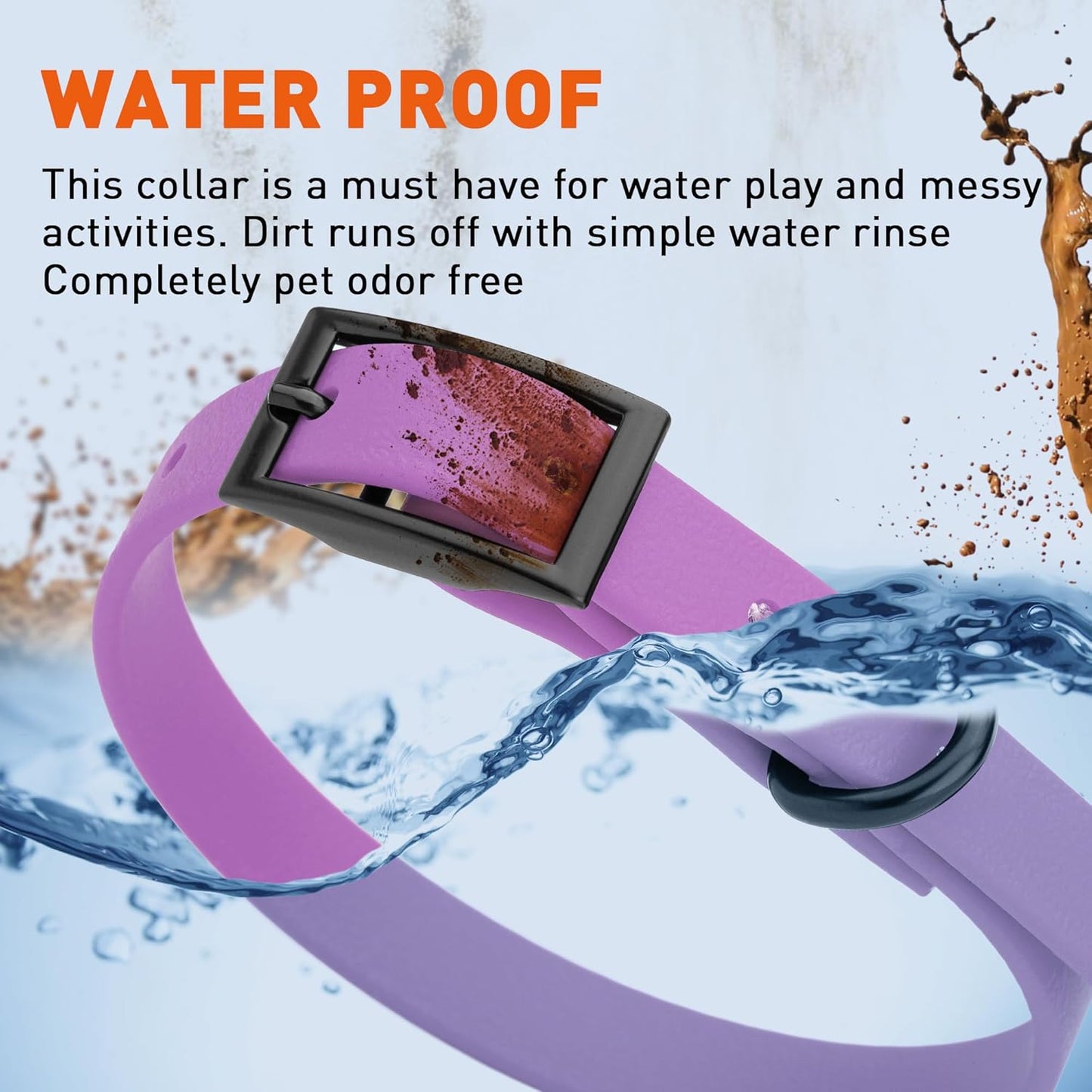 Dogline Biothane Waterproof Dog Collar Strong Coated Nylon Webbing with Black Hardware Odor- Proof for Easy Care Easy to Clean High Performance Fits Small Medium or Large Dogs, Amethyst Purple