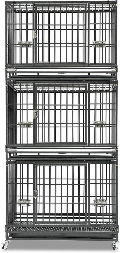 Homey Pet Three Levels 37 Inch Dog Crate, Escape Proof Dog Cage Kennel Indoor with Top Access and Lockable Wheels, Removable Tray, Heavy Duty Dog Crates for Medium/Small Dogs