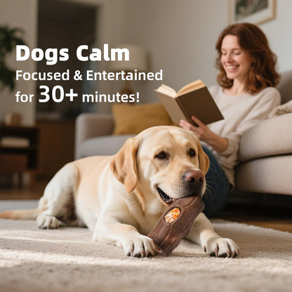 Tree Stump Dog Puzzle Toy for Medium/Large Dogs – Interactive Chew Toy with Frozen Treat Molds & Peanut Butter Grooves, Tree Trunk Bully Stick Holder for Dogs, Fits Various Bully Sticks