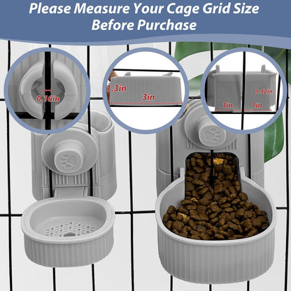 Fhiny Rabbit Food & Water Dispenser, Large Capacity Gravity Guinea Pig Feeder and Waterer Set Hanging Automatic Bunny Feeder for Cage for Bunny Guinea Pig Chinchilla Ferret Cat Puppy