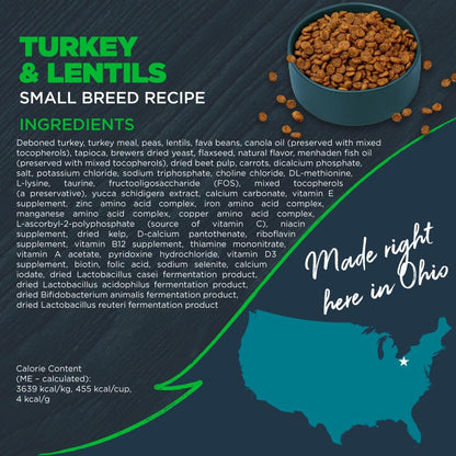 Blackwood Grain Free Small Breed Dry Dog Food, Turkey & Lentils Recipe, 4.5 Pound Bag for All Life Stages, Slow Cooked with Taurine and Fish Oil to Promote Heart Health