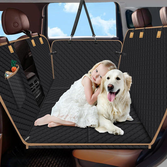 Dog Car Seat Cover for Back Seat, Dog Car Bed Cover with Hard Bottom, Backseat Extender Hammock for Mid-Sized Truck/SUV 8 Panels - Black - Pawvie