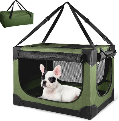 24" Small Dog Crate,Portable Crate for Small Dogs, Portable Travel Pet Crates,Soft Dog Crate Collapsible Dogs Crate,with 4 Mesh Doors, Foldable Car Kennel for Puppy with Handle for Outdoor - Green