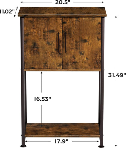 5-10 Gallon Fish Tank Stand, Metal Double Aquarium Stand with Cabinet for Fish Tank Accessories Storage, Heavy Duty 20.5" L* 11.02" W Tabletop, 500LBS Capacity Rustic Brown and Black PG06YGN