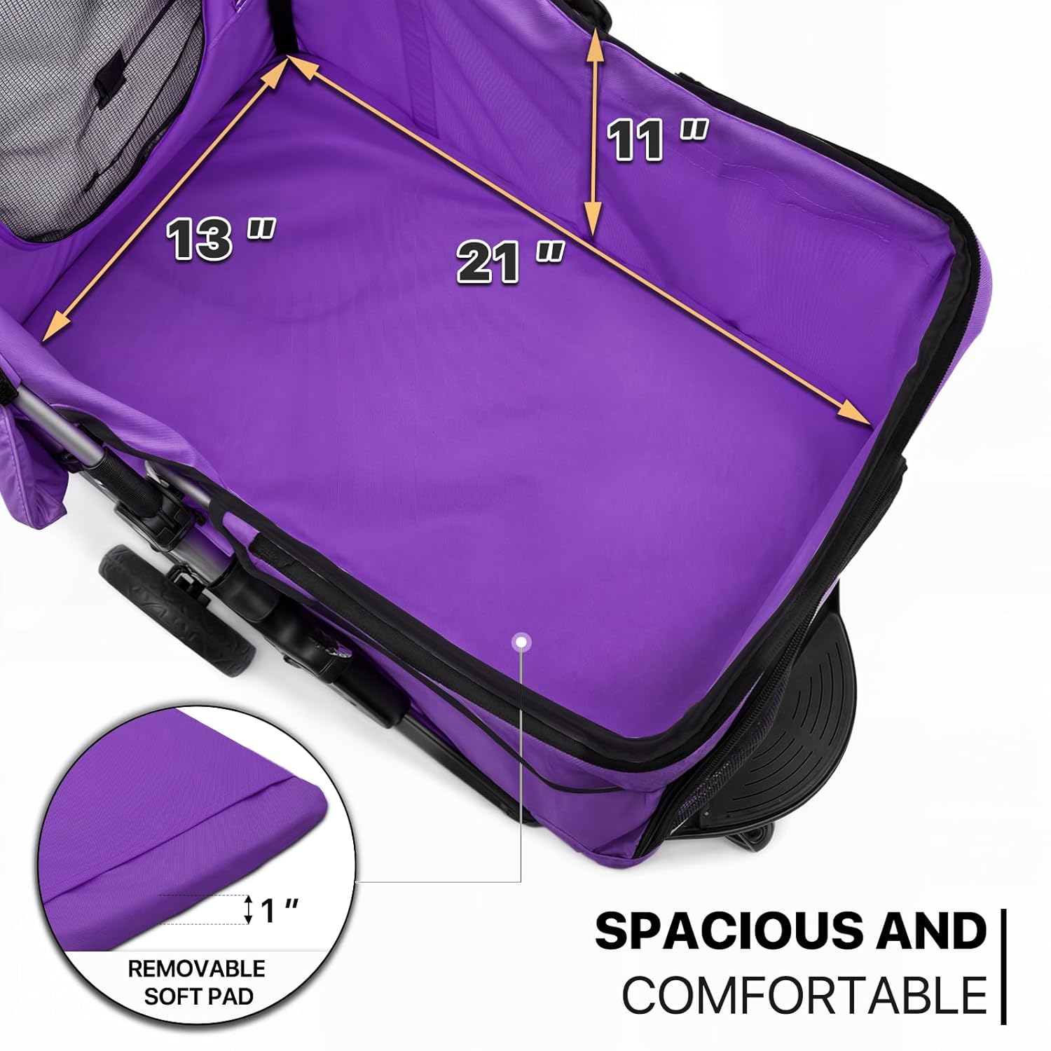 MoNiBloom 3 Wheels Pet Dog Cat Stroller for Small Medium Dogs Cats, Lightweight Foldable Jogger Stroller w/Storage Basket and Cup Holder, Purple - Pawvie