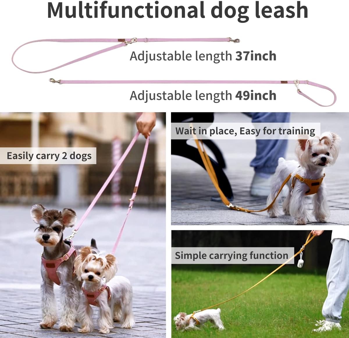 Puppytie No Pull Small Dog Harness with Multifunction Dog Leash,Lightweight Soft Adjustable No Choke Escape Proof Pet Harness Vest Pet Harness Vest,Light Purple,S