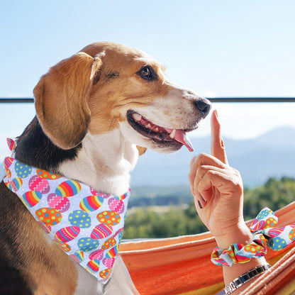 E-Clover Easter Dog Bandana & Matching Scrunchie Set Egg Dog Bandanas Scarf with Bunny Hair Tie for Medium Large Dogs & Pet Owner Mom Gift