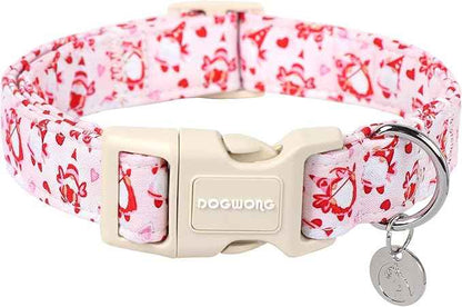 DOGWONG Valentine's Dog Collar, XL Pink Heart, Soft Cotton, Breakaway Closure, Small & Medium Dogs