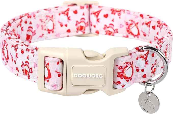 DOGWONG Valentine's Dog Collar, Adjustable Durable Pink Heart Dog Collar Cute Dog Collar for Small Medium Dogs