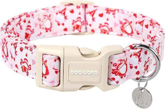 DOGWONG Valentine's Dog Collar, Adjustable Durable Pink Heart Dog Collar Cute Dog Collar for Small Medium Dogs