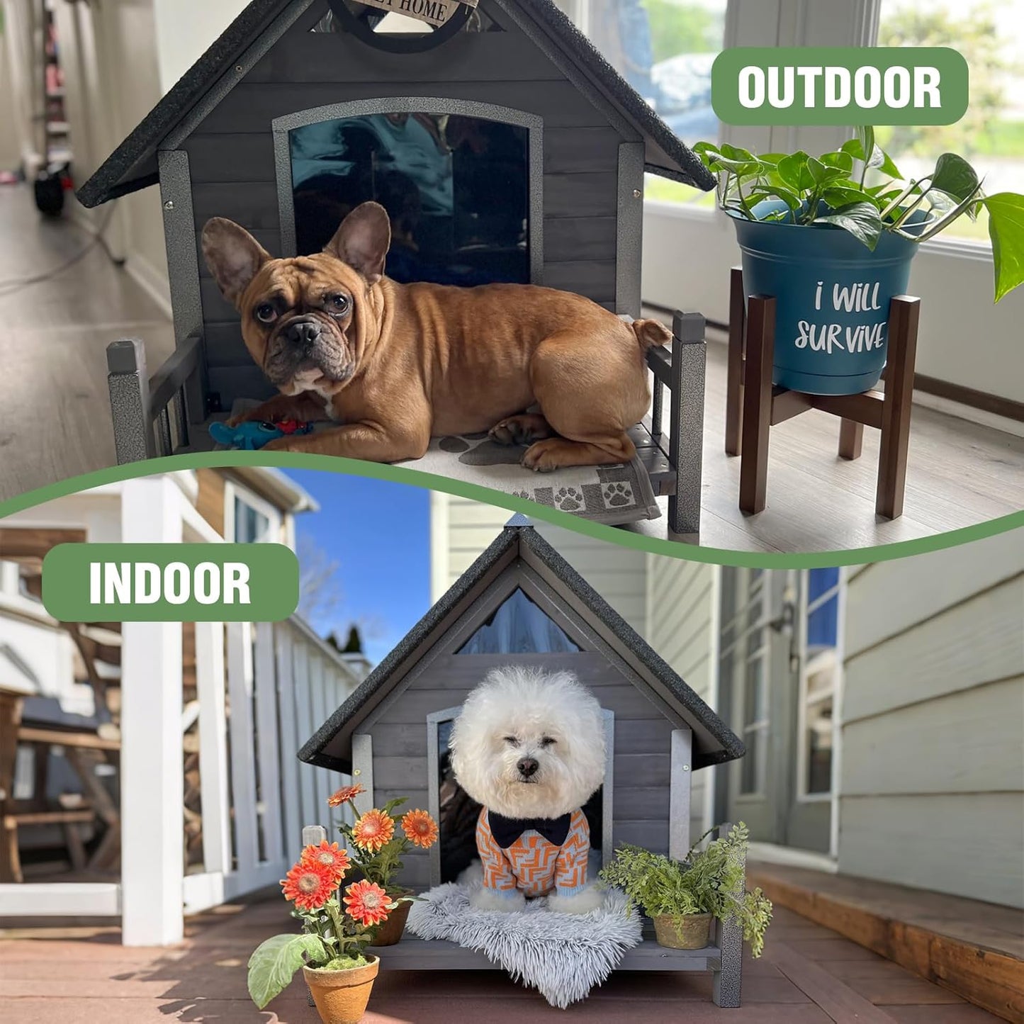 Dog House Outdoor with Anti-Chewing Iron Frame, Weatherproof Dog Kennel for Small Medium Large Dogs Indoor (Grey, 45" x 32.9" x 32.6")