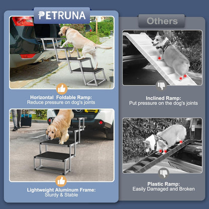 Dog Stairs for Car, Foldable Dog Ramp for Car with Non-Slip Surface, Portable Stairs Aluminum SUV, High Beds, Truck, Supports up to 150 lbs, 4 Steps