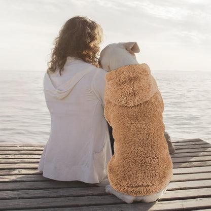 Fuzzy Dog Hoodie Dog Sweaters for Large Dogs Soft Double-Sided Plush Fleece Pet Sweater Pet Clothes Coats Hoodie Sherpa Hooded Sweatshirt(Coffee-XXL)