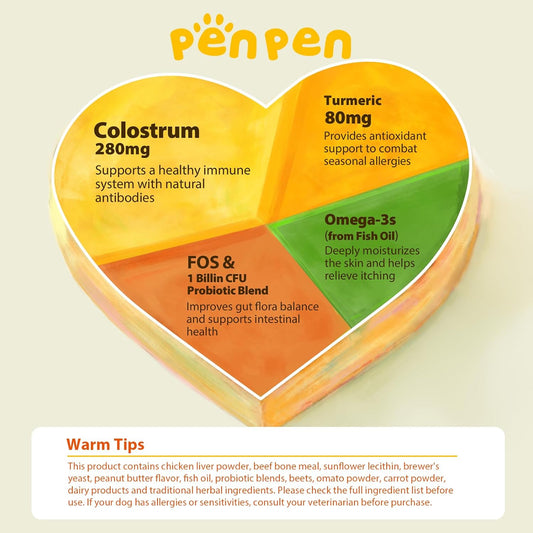 PENPENPET Dog Allergy Relief Chews, Dog Itching Skin Relief, Omega 3 for Dogs Itch Supplement, Relieve Seasonal Allergy, Provide Immune Support (Peanut Butter Chews, 180ct)