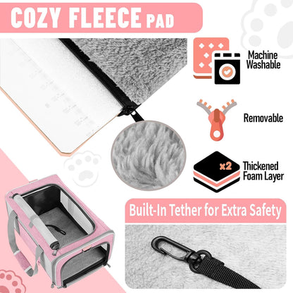 Cat Carrier 20lbs Top Open/Soft Sided Small Pet Dog Travel Carrying Crate/Collapsible Puppy Transport Carry Bag/Sturdy Pet Cages Chihuahuas Mini Dog 10lbs Pink