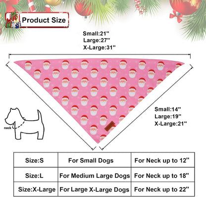 PTDECOR Christmas Dog Bandana, Santa Snowman Design Reversible Holiday Pet Scarf, Pink Triangle Fit Female Christmas Bandanas for Extra Large Dogs (X-Large)