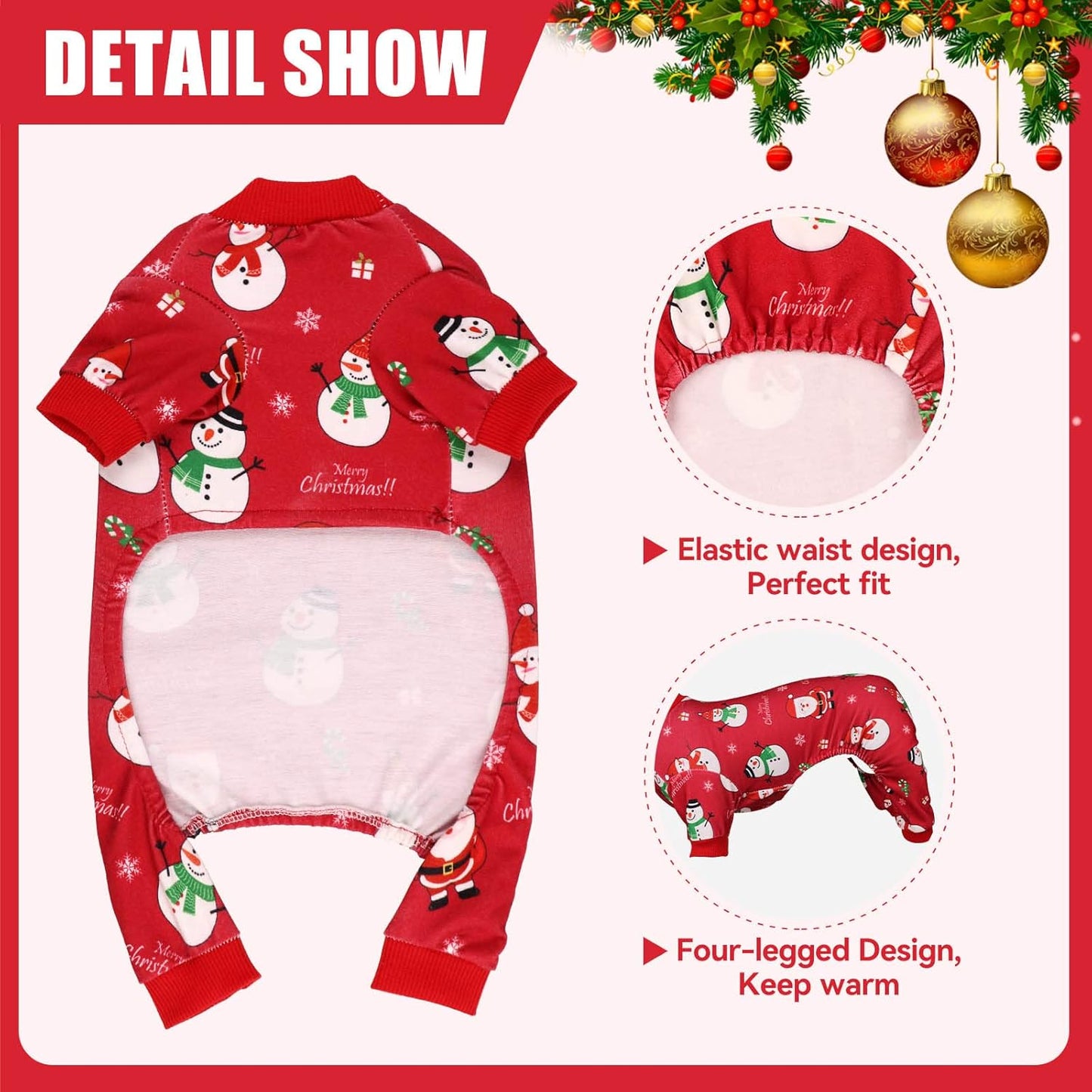 Dog Christmas Pajamas Snowman Pet Clothes Costumes Pjs Stretchy Funny Pet Costumes Outfit Dog Pajamas for Large Dogs(L)